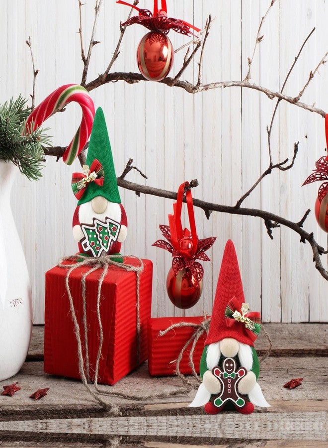 Gehydy Set of 2 Christmas Gnomes Decorations Handmade Gingerbread Candy Gnome Xmas Decor for Home Kitchen Farmhouse Tiered Tray - Red & Geen - Image 4